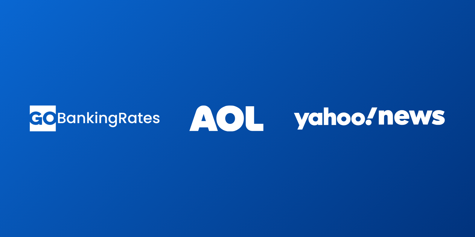 GoBankingRates, AOL and Yahoo logos on a blue ground